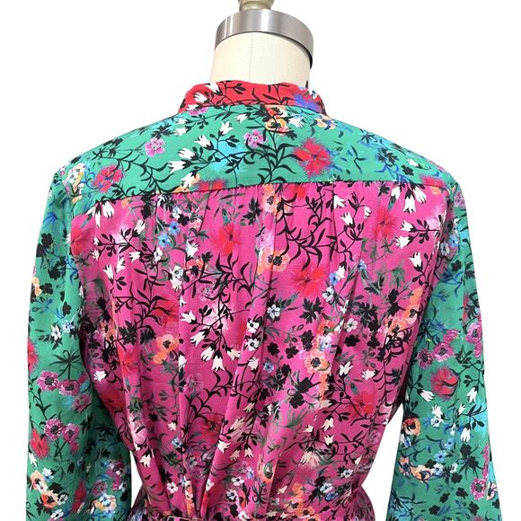 SALONI Tyra Printed Silk Shirt Dress US 4  Meadow Green Pink - Picture 7 of 11